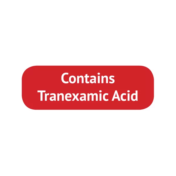 Bright red Contains Tranexamic Acid label | Maxpert Medical